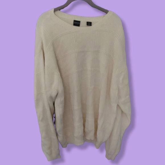 Vintage Grandpa Sweater cotton textured window plaid crewneck sweater XXLT - Picture 7 of 7